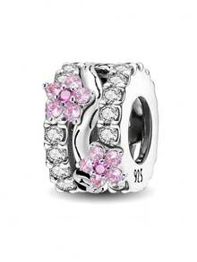 1pc Fashion Thorn Rose Infinity Symbol Bead, Mother-Daughter Heart Bead, Floral Vine Zirconia Bead, Father Zirconia Bead Pendant, Suitable For Women's Bracelets, Bangles, DIY Jewelry Making And Daily Wear Accessories, Suitable For Girls To Wear - Silver - View 13