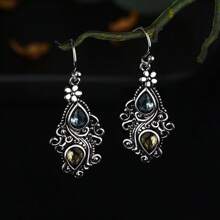 Creative Flower Drops Pear Earrings For Women Vintage Crystal Stone Earrings, Emotional Party Jewelry - Bạc - Xem 5
