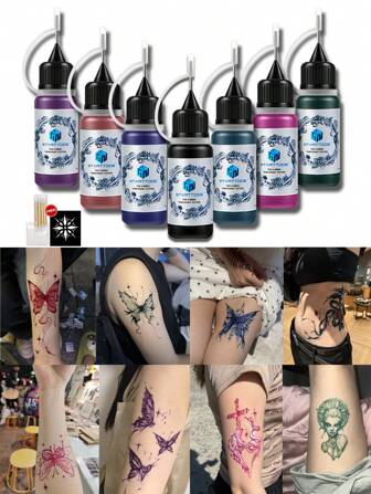 Juice Tattoo Ink Set, Fruit Juice Body Painting Skin Drawing Temporary Tattoo, Lasting 7-10 Days, Suitable For Tattoo Stencils, Waterproof, Unisex