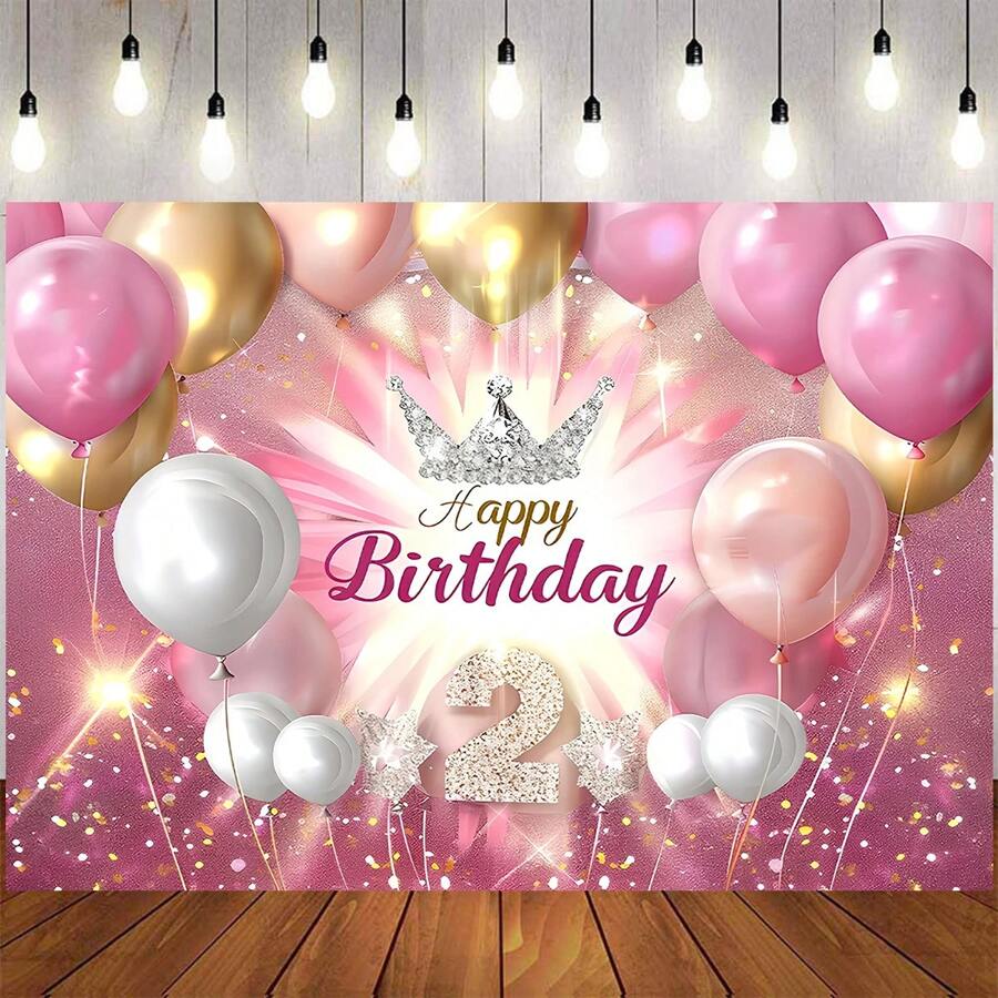 2nd Birthday Decorations For Happy 2nd Birthday Backdrop Banner Pink Second Birthday Poster Background Photo Booth Props Decor - Pink - View 1