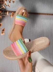 Women's Fashionable Bohemian Style Soft Bottom Comfortable Rope Slippers, New Beach Sandals For Summer