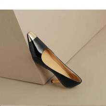 2025 Spring New Arrival - Women's Black Metal - Toe Square - Toe Patent Leather High - Heels & White French - Style Elegant Thin - Heel Single - Shoes