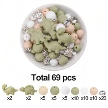 69pcs Silicone Dinosaur Beads Set, 12/15mm Round Silicone Beads With Rhinestones, Assorted Colors, For Jewelry Making DIY, Keychain, Necklace, Bead Pens, Bracelet Decorations And Handmade Accessories - Silicone Dinosaur Beads Mixed - View 9