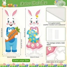 2 Peças Decoração de Páscoa para Quintal, Placas de Grama da Páscoa para a Páscoa Feliz com Estaca de Boas-Vindas com Coelho e Ovo de Páscoa para Jardim Externo, Decoração de Placa de Grama da Páscoa Primavera para Caça aos Ovos da Páscoa, Suprimentos de Festa, 32" X 12.6" - Multicolorido - Visão 2