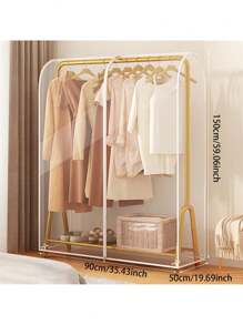 (Cover Only, Rack Not Included) Large Transparent Plastic Clothes Rack Cover - Freestanding Double-Rod Wardrobe Dust Cover, Full Zipper Design, Suitable For Handbags And Clothing Storage, Bedroom Organization, Home Storage - Clear - View 10