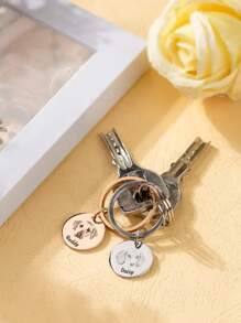 LICVIC 1pc Custom Engraving 1-3 Photos Names Keychain, Customized Engraved Round Keychains, Personalized Small Keychain, Round Size:4x2cm, 3 Styles. - Multicolor - View 7