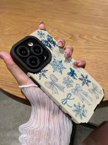 Bow-Knot 1pc Blue Snowflake Bow Pattern Soft Bumper Protective Phone Case, Compatible With Iphone And 15/15PLUS/15PRO/15PROMAX - Multicolor - View 5