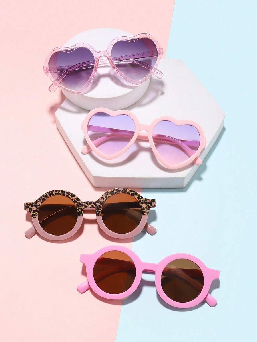 4 件装糖果心形镜框和圆框时尚眼镜，适合 4-10 岁男孩和女孩，适合节日出游 - 查看 1