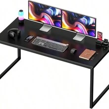 Computer Desk,55 Inch Office Desk Gaming Desk Writing Desk, Modern Simple Desk PC Laptop Study Student Table (Black, 55 Inch) - 黑色 - 查看 4