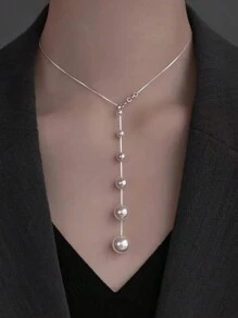 1pc Women's Exquisite S925 Sterling Silver Pearl Necklace, Minimalist Luxury Design Necklace Chain, Stylish Party And Birthday Gift