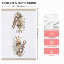 4-Piece Easter Theme Decorative Hand Towels Set, Polka Dot & Plaid Bunny Pattern, Polyester Kitchen Towels, Simple Rustic Style, Soft Absorbent Drying Cloth, Kitchen And Bathroom Decor - Brown - View 2