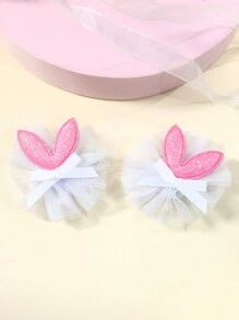 2 件装网状发夹，适合女孩青少年可爱闪光兔耳朵装饰发夹鳄鱼夹精致发饰 - 彩色 - 查看 5