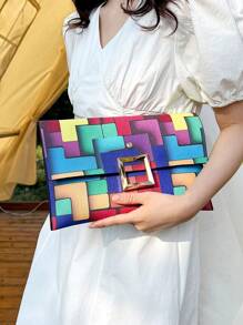 Dedoo New Fashion Colorful Pattern + Anti-Theft Lock Design Envelope Handbag, Suitable For Daily Shopping, Storing Phone, Coins, Cards And Other Items - Multicolor - View 4