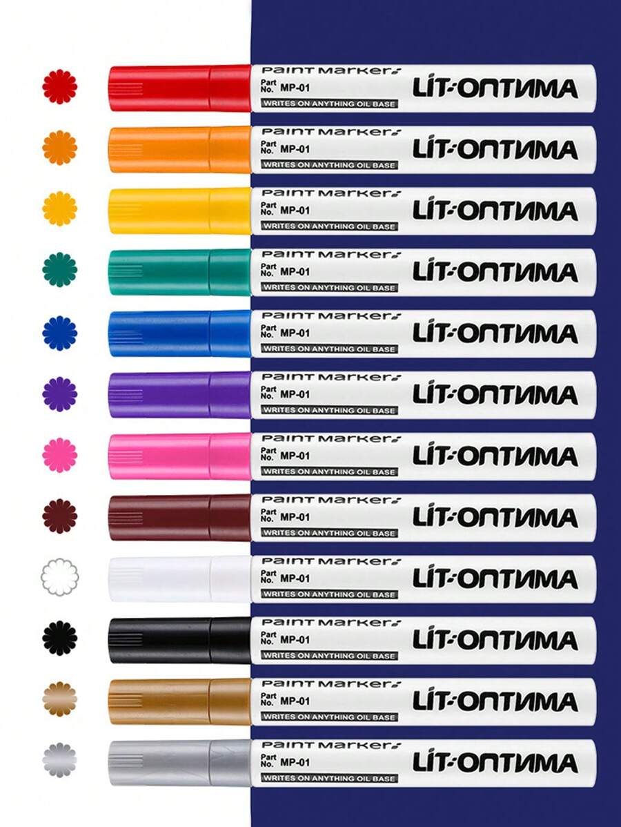 Set de 12 rotuladores nuevos, marcadores de pintura permanente de bajo olor para neumáticos, globos, manualidades DIY, reparación de cerámica, dibujo, escritura, uso en oficina y como regalo, de uso diario aplicable - Multicolor - Ver 1