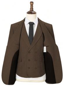 Mens Herringbone Tweed Suit 3 Piece Suit Two Buttons Wool Suits 1920's Themed Wedding Suit - màu nâu - Xem 4