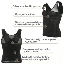 Men Breathable Mesh Chest Binder Tank Gynecomastia Compression Shirt To Hide Man Boobs Moobs Shaper Slimming Shapewear Shirt Singlet Dad Bod Sports Gym Workout - Black - View 4