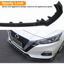 Local Shipping/Fits 7th Nissan Altima 2019 2020 2021 2022 Front Bumper Lip Body Kit Spoiler 1 Set, Shiny Black - Shiny Black - View 3