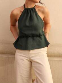 Camisa de Alça Casual Feminina com Cordão e Pregas, Uso Diário, Para Ir ao Trabalho, Férias, Elegante, Confortável, Cor Sólida, Leve, Macia, Praia, Rua