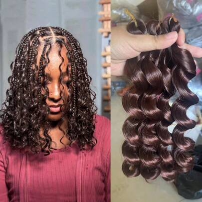 合成发丝法式松散卷发 1 小片钩针发 12 英寸长 75 克短波西米亚风盒状辫子发螺旋卷曲钩针接发