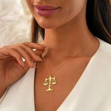 Customized Libra Name Pendant Necklace, Personalized Golden Plated Stainless Steel, Women's Fashion Jewelry, Simple Style, Daily Wear, Gift Idea, All-Season Accessory