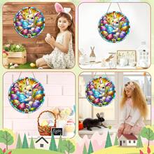 1 szt. łapacz słońca z motywem jajka wielkanocnego i kury - okrągły akrylowy wiszący znak, 7,87 x 7,87 cala, witrażowa dekoracja do okien, ganku, klasy i ogrodu, idealny prezent wielkanocny dla rodziny i przyjaciół