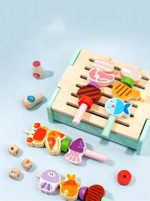 Asador para barbacoa multifuncional y divertido para niños de 3 en 1, juguetes de cocina interactivos para padres e hijos, set familiar simulado, bloques de construcción con cuentas, juegos de cuerdas musicales, juguetes familiares para niños y niñas, regalos de cumpleaños y navidad, disponible en opciones azul y rosa - Multicolor - Ver 1