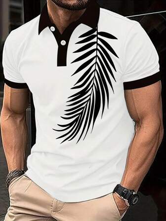 春夏男士休闲运动 Polo 衫，时尚大印花设计，合身，休闲，运动，商务，日常穿着
