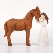 1 pieza Figura de Árbol de Mimbre - Niña abraza a Caballo, regalo para mujeres y niñas amantes de los caballos, escultura de resina pintada a mano, decoración de caballo, regalo para jinetes, regalo conmemorativo de caballo