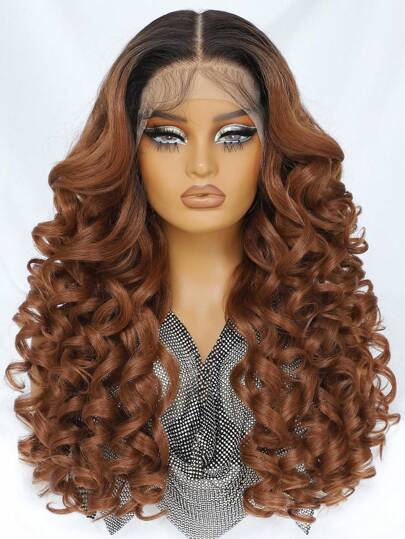 باروكة شعر مستعار من الدانتيل أمامي قطر 24 بوصة، شكل مجعد للنساء، من الشعر الاصطناعي، بجزء في الوسط، بدون غراء، كثافة 180٪ ، مقاومة للحرارة
