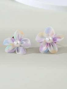 1 对可爱马卡龙色网状和人造珍珠花朵设计儿童时尚派对耳环，最佳朋友礼物 - 1對花朵耳環 - 查看 13