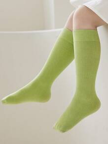 1 Pair Kids Stripe Socks, Simple Solid Color Vertical Stripe Design, Soft & Comfortable Knee-High Socks - Multicolor - View 1