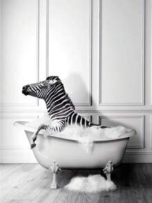 1 件北欧浴室动物海报大象长颈鹿厕所浴缸黑白帆布画复古墙壁艺术画家居装饰无框 - 彩色 - 查看 38