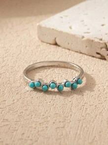 1只改良版的藍綠松石泡沫洞穴人魚之吻指環,新娘珠寶禮物 - 復古銀色 - 查看 2