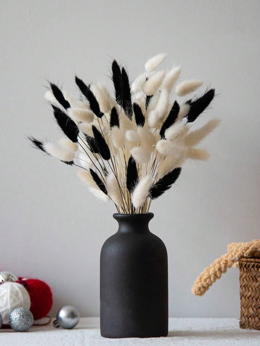 50/90/150 peças de rabo de coelho preto e branco, mini flores secas de capim-dos-pampas com hastes, artesanato boêmio para casamento, decoração de festa, decorações de Halloween e outono, decoração de outono, outono