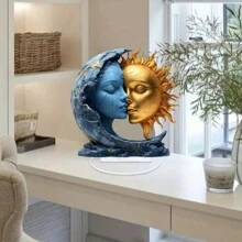 Atrapasueños bohemio con diseño de sol y luna - Regalo de cumpleaños de plástico, exhibición de escritorio de oficina y cafetería, decoración de alféizar del hogar, estatuas acrílicas de luna azul y sol dorado con soporte