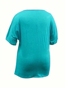 Camiseta informal de mujer talla grande con cuello en V y estampado de mariposa, mezcla de poliéster y spandex, lavable a máquina, adecuada para primavera/verano/otoño