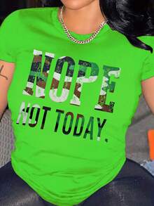 夏季字母印花舒适圆领短袖T恤 - 綠色 - 查看 1