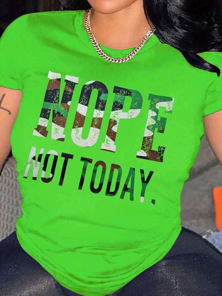 夏季字母印花舒适圆领短袖T恤 - 綠色 - 查看 1