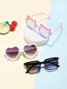 3 件装 6-12 岁男孩和女孩方形镜框、爱心镜框和可爱猫耳时尚眼镜，适合日常外出和装扮使用 - 彩色 - 查看 3