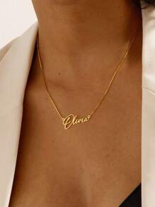 个性化 18K 镀金名字项链配盒链定制签名名字项链个性化珠宝生日母亲节情人节礼物 - 彩色 - 查看 3