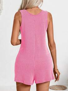 Summer Rompers For Women Solid Color Sleeveless Ribbed Casual Jumpsuit With Pockets