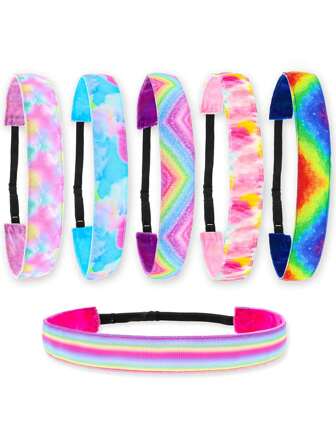 女童扎染头带、儿童防滑可调节彩虹发带、幼儿弹力弹性头带、儿童可爱发饰