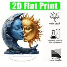 Atrapasueños bohemio con diseño de sol y luna - Regalo de cumpleaños de plástico, exhibición de escritorio de oficina y cafetería, decoración de alféizar del hogar, estatuas acrílicas de luna azul y sol dorado con soporte