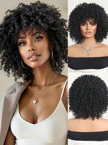 Fluffy Little Curl Wig Black 12-Inch Short Curl Wig Synthetic Heat Resistant Fiber Wig Ladies Wig Perfect For Holiday Travel Family Gatherings Everyday Wear Use - 黑色 - 查看 3