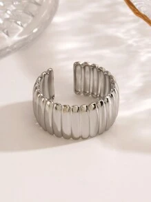 1pc Aço inoxidável 18K banhado a ouro minimalista geométrico anel aberto, adequado para mulheres usarem casualmente, viagens, festas