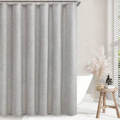 1 件加厚灰色仿亚麻浴帘，带金属挂钩 - 厚重防水快干面料，适用于浴室隐私和装饰，浴室配件家居浴室装饰秋季装饰返校