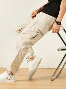 Men's Casual Workout Cargo Pants - Beige - View 2