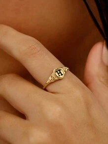 礼品盒，优雅的 26 个字母雕刻金情侣戒指，适合约会、日常佩戴、生日和情人节礼物 - 金色 - 查看 11