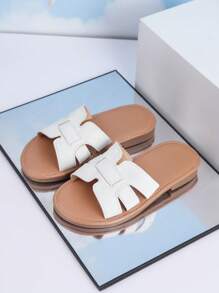 一双儿童平底拖鞋，夏季外穿法式凉鞋软底沙滩鞋 - 白色 - 查看 3