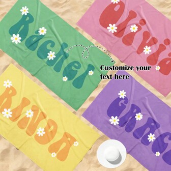 Retro Style Personalized Beach Towel Personalized Name Bath Towel Customized Pool Towel Beach Towel With Name Outside Birthday Vacation Gift, Women Valentine Gift Birthday Boyfriend Girlfriend, Multi-Functional, Adjustable, Ornamental, Reusable, Breathable, Exquisite, Adorable, High-Quality, Modern, Ideal Gifts For Him, Ideal Gifts For Her, Boyfriend, Girlfriend, Dad, Mom, Family, Friends, Son, Daughter, Office, Tea Room, School, Home, Home Refresh Summer Holiday Bathroom DecorTravel Essentials Travel Accessories Beach Essentials,Vacay Vibes